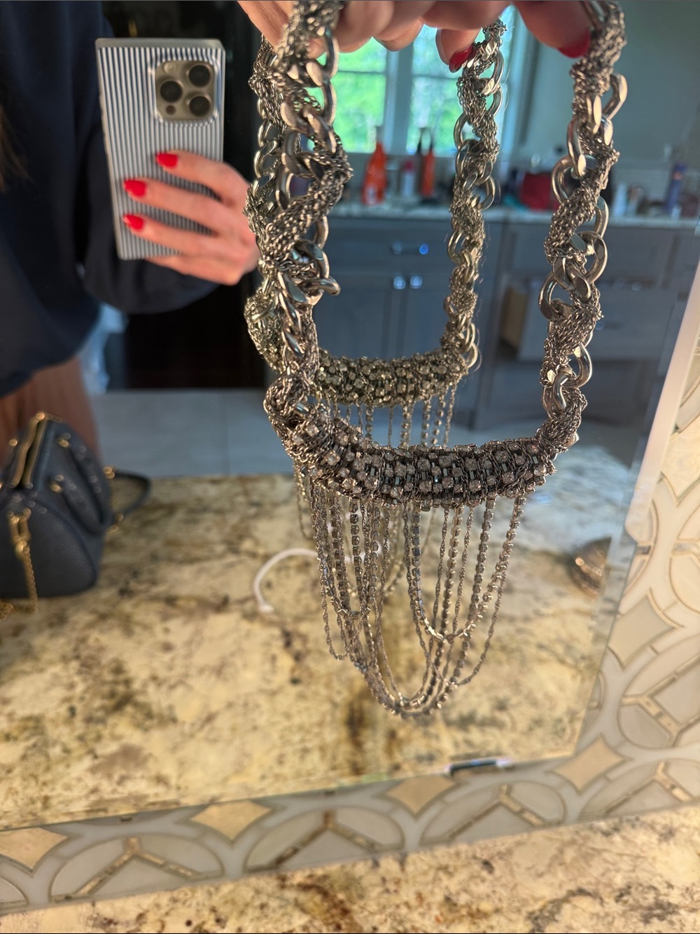 BCBG Max Azria silver multi chain necklace - Picture 3 of 5